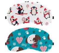 2 Pack Sleep Mask for Side Sleeper Men Women, Cute Cartoon Dog Love Heart Floral Light Blocking Eye Mask Cover Eyeshade with Adjustable Strap, Night Blindfold