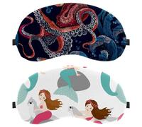 2 Pack Sleep Mask for Side Sleeper Men Women, Five Mermaids Light Blocking Eye Mask Cover Eyeshade with Adjustable Strap, Night Blindfold