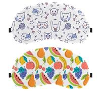 2 Pack Sleep Mask for Side Sleeper Men Women, Light Blocking Eye Mask Cover Eyeshade with Adjustable Strap, Colorful Watercolor Fruits Pattern Night Blindfold