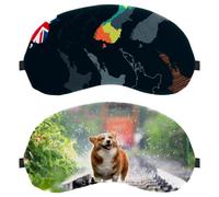 2 Pack Sleep Mask, Happy Cute Corgi Dog Walking on The Railyway Water Light Blocking Sleeping Eye Mask for Women Men, Night Blindfold, Breathable Eye Mask Cover