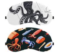 2 Pack Sleep Mask, Light Blocking Sleeping Eye Mask for Women Men, Sea Food Salmon Filet Calamari Caviar Mussels Crabs Oysters Night Blindfold, Breathable Eye Mask Cover