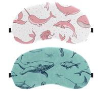 2 Pack Sleep Mask, Ocean Whale Green Completely Block Out Light Eye Mask for Side Sleeper, Zero Eye Pressure Night Blindfold, Adjustable Eye Shade Cover