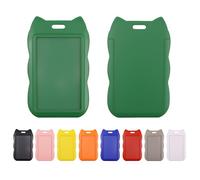 2 Pack Sliding Cat Ears ID Badge Holder, Vertical ID Card Holder for Lanyard with Clear Window, Badge Protector for Office School Factory Teacher Student