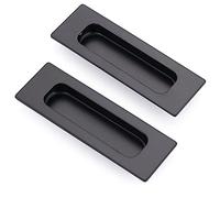 2 Pack Sliding Door Handle 4.75" Recessed Flush Finger Pull Matte Black Stainless Steel Cabinet Drawer Knob for Kitchen Cupboard Wardrobe Dresser Barn Door Closet