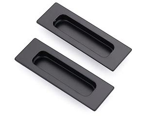 2 Pack Sliding Door Handle 4.75" Recessed Flush Finger Pull Matte Black Stainless Steel Cabinet Drawer Knob for Kitchen Cupboard Wardrobe Dresser Barn Door Closet