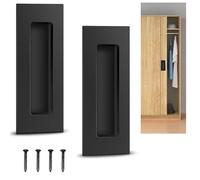 2 Pack Sliding Door Handles, 150mm Pocket Door Pull Handles, Stainless Steel Recessed Flush Door Handles, Recessed Barn Door Handle for Barn, Pocket Door,Kitchen,Cupboard,Cabinet,Closet, Black