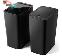 2 Pack Slim Bathroom Bin with Lid, 10L Bedroom Bin with Pop-Up Push-Button Lid Small Thin Plastic Bins, Narrow Trash Can Anti-Odour Pet Proof Waste Basket for Toilet,Kitchen,Living Room,Office