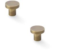 2 Pack - Slim Round Door Knob - Antique Brass 30mm Modern Cupboard Cabinet Pull Handle