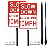 2 Pack Slow Down Sign with Stake, Speed Limit 10 MPH Sign with Stake, with 36 Inches Metal Stakes, 14x10 Inches Reflective Aluminum, Fade Resistant