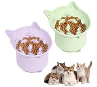 2 Pack Slow Feeder Cat Bowls - Silicone Tilted Raised Pet Bowl with Non-Slip Base, Anti-Vomit Digestion Support,Includes Removable Slow Feeder Top for Healthy Eating