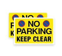2 PACK - Small 100mm X 65mm No Parking Keep Clear Self Adhesive Stickers - Sign, Caution, Driveway Warning, Private Property