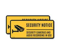 2 PACK - Small 10cm X 4cm SECURITY NOTICE CAMERAS ARE RECORDING Self Adhesive Stickers - Yellow/Black, CCTV, Sign, Warning, Private Property, Surveillance SG188