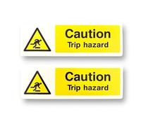 2 PACK - Small 120mm X 40mm Caution Trip Hazard Self Adhesive Stickers - Sign, Warning Watch Step, Dont Fall, Careful