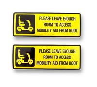 2 PACK - Small 120mm X 40mm Leave Enough Room To Access Mobility Aid From Boot Self Adhesive Stickers - Scooter, Sign, Warning, Disable, Leave Space, Car, Van, Dont Park To Close