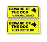 2 PACK - Small 120mm X 45mm BEWARE OF THE DOG Self Adhesive Stickers - Please Shut The Gate, Sign, Warning, Caution, Guard Dog