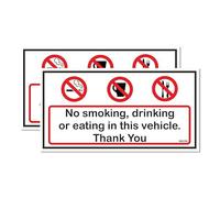2 PACK - Small 120mm X 60mm NO SMOKING EATING OR DRINKING IN THIS VEHICLE Self Adhesive Stickers - Water Proof - Taxi, Cab, Hire, Sign, Notice, Decal, Warning, Smoking, Banned SG236