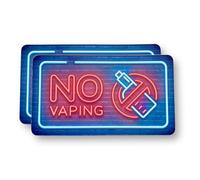2 PACK - Small 120mm X 70mm NEON LIGHTS NO VAPING Self Adhesive Stickers - Water Proof - Sign, Notice, Decal, Warning, Smoking, Banned SG266