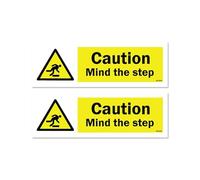 2 PACK - Small 12cm Caution Mind Step Self Adhesive Stickers - Sign, Warning Trip hazard, Dont Fall, Careful SG160