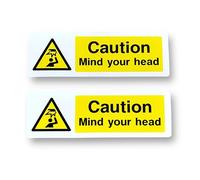 2 Pack - Small 12cm Caution Mind Your Head Self Adhesive Stickers - Sign, Warning Trip Hazard, Dont Fall SG180