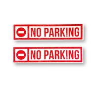 2 PACK - Small 150mm X 35mm NO PARKING RED STAMP Self Adhesive Stickers - White/Red, No Unauthorised Vehicles, Sign, Caution, Driveway Warning, Private Property