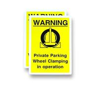 2 PACK - Small 70mm X 100mm WARNING PRIVATE PARKING CLAMPING Self Adhesive Stickers - Sign, Notice, Decal, Wheel Clamping, Private Property, Warning SG197