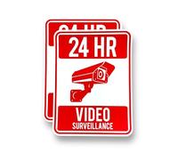 2 Pack - Small 80mm X 100mm 24 HR Video Surveillance Self Adhesive Stickers -Red/White, Sign, Private Property, Keep Out SG258