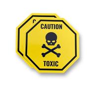 2 PACK - Small 80mm X 80mm CAUTION TOXIC OCTAGON Self Adhesive Stickers - Warning, Sign, Private Property, Surveillance, Danger, Skull