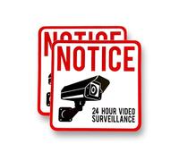 2 PACK - Small 80mm X 80mm NOTICE 24 HR VIDEO SURVEILLANCE Self Adhesive Stickers -Red/White, Sign, Private Property, Keep Out