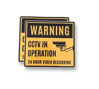 2 PACK - Small 85mm X 80mm CCTV IN OPERATION 24 HOUR VIDEO RECORDING Self Adhesive Stickers - Yellow/Black, Sign, Warning, Private Property, Surveillance