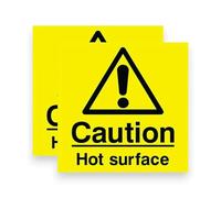 2 PACK - Small 8cm X 8cm CAUTION HOT SURFACE Self Adhesive Stickers - Danger Boiling W45R Warning Sign Kitchen Resturant SG320