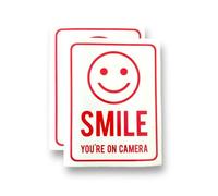 2 PACK - Small 90mm X 120mm SMILE YOUR ON CAMERA Self Adhesive Stickers - White/Red, Sign, Warning, CCTV, Private Property, Surveillance