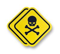 2 PACK - Small 90mm X 90mm TOXIC SKULL AND CROSSBONES Self Adhesive Stickers - Warning Diamond, Caution, Sign, Private Property, Surveillance, Danger, Skull SG251