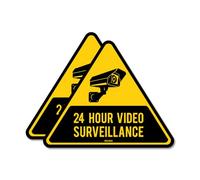 2 PACK - Small 9cm 24 HOUR VIDEO SURVEILLANCE Self Adhesive Stickers - Triangle, Sign, Warning, Private Property, Surveillance SG255