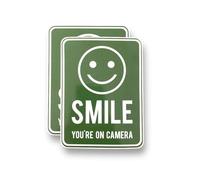 2 Pack - Small 9cm X 12cm Smile Your ON Camera Self Adhesive Stickers - Green-White, Sign, Warning, CCTV, Private Property, Surveillance