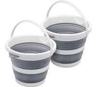 2-Pack Small Collapsible Bucket 1.3 Gal/5L, BPA-Free - Space-Efficient, Portable Foldable Water Pail for Household, Outdoor Use, Car Wash, Camping, Fishing - Grey