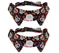 2 Pack Small Dog Bow Ties Shirt Collar, Day of The Dead Skull Floral Puppy Dogs Cats Bowties for Party Wedding Holiday Pet Accessories