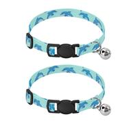 2 Pack Small Dog Collar Blue Dolphins Aqua Decorative Pet Collar with Bell, Adjustable 10.6 to 17.1 Inches