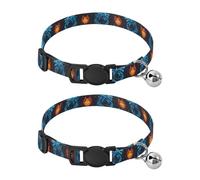 2 Pack Small Dog Collar Blue Flame Dragon Wolf Breakaway Cat Collars with Bell, Adjustable Length 10.6" to 17.1"
