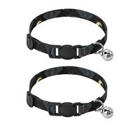 2 Pack Small Dog Collar Moon Stars Black Kitten Collar with Bell, Adjustable Length 10.6" to 17.1"