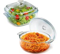 2 Pack Small Glass Casserole Dish with Lid, Glass Baking Dishes for Oven Microwave Clear Covered Casserole Cookware Bakeware for Baking Cooking (0.8L + 0.8L)