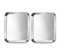 2-Pack Small Oven Tray Set | 23.5 * 17.5 * 2.5CM Cookies & Afternoon Tea Stainless Steel Baking Sheet for Cooking/Baking/Serving - Mirror Finish& Rust Free, Dishwasher Safe