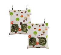 2-Pack Small Pet Hanging Hay Bags, Blue Hay Feeder Bags, Single or Double Hole, Rabbit Pattern FabricWashable Rectangular Feeding Storage Bags (B-Double hole)