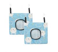 2-Pack Small Pet Hanging Hay Bags, Blue Hay Feeder Bags, Single or Double Hole, Rabbit Pattern FabricWashable Rectangular Feeding Storage Bags (Single hole)