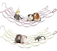 2 Pack Small Pet Hanging Rope Net, Multi-Use Climbing Swing & Resting Bridge for Parrots, Rats, Guinea Pigs & Sugar Gliders, Durable Cage Accessory Toy Set