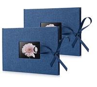 2 Pack Small Photo Album 4x6, Fabmaker Each Picture Album Holds 24 Horizontal Photos, Linen Cover Picture Photo Book with Front Window, Mini Brag Books for 4x6 Pictures, Artwork or Postcards Storage