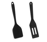 2 Pack Small Silicone Spatula Heat Resistant Slotted Spatulas, Mini Nonstick Silicone Serve Turner, Small Spatulas for Kitchen Cooking, Heat Resistant Cookie Slotted Spatula (Black)