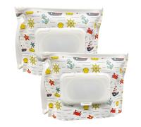 2 Pack Small Size Portable Wet Wipe Pouch Container (7’’ x 5.4’’), Reusable & Refillable Baby Wipes Case Holder, Eco Friendly Handy Travel Diaper Wipes Carrying Dispenser (Small Boat)