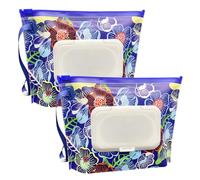 2 Pack Small Size Portable Wet Wipe Pouch Container (7’’ x 5.4’’), Reusable & Refillable Baby Wipes Case Holder, Eco Friendly Handy Travel Diaper Wipes Carrying Dispenser (Purple Flower)