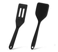 2 Pack Small Spatula Small Fish Slice Mini Silicone Spatula for Cooking Mini Egg Flipper Kitchen Turners Slotted Nonstick Spatulas for Cooking, Heat Resistant, Black