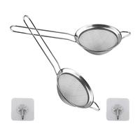 2 Pack Small Stainless Steel Fine Mesh Strainers with Kitchen Hooks,8 cm Diameter Mini Fine Mesh Sieve Tea Strainers Kitchen Colander Sieve with Handle - Ideal for Juice Egg Tea Coffee Flour Filter